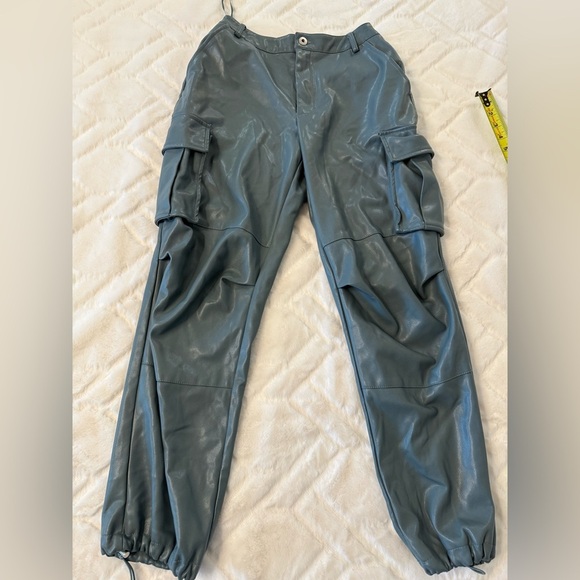 Avec Les Filles Blue/Gray Faux Leather Cargo Joggers - Picture 5 of 12